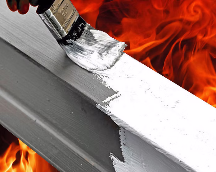 Structural steel protected by intumescent fire coating