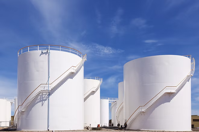 Industrial storage tanks with protective coating